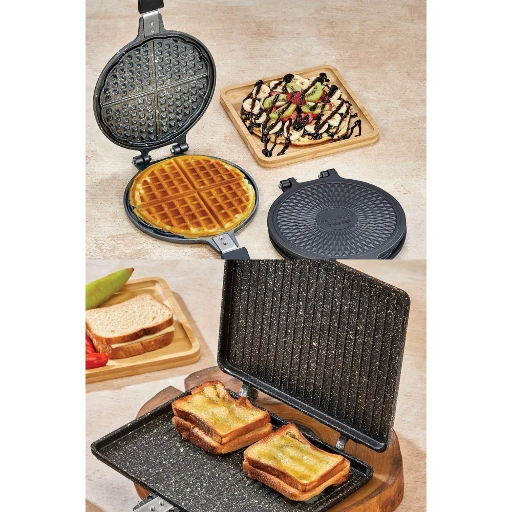 Granit Waffle ve Tost Tavası Seti - Ocak Üstü 2'li Set