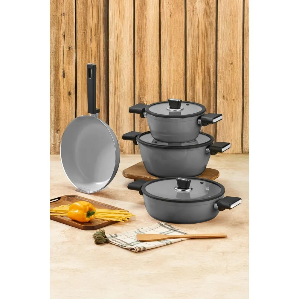 Vista Seramik 7 Parça Tencere Seti Gri (20-24-26-26 cm)