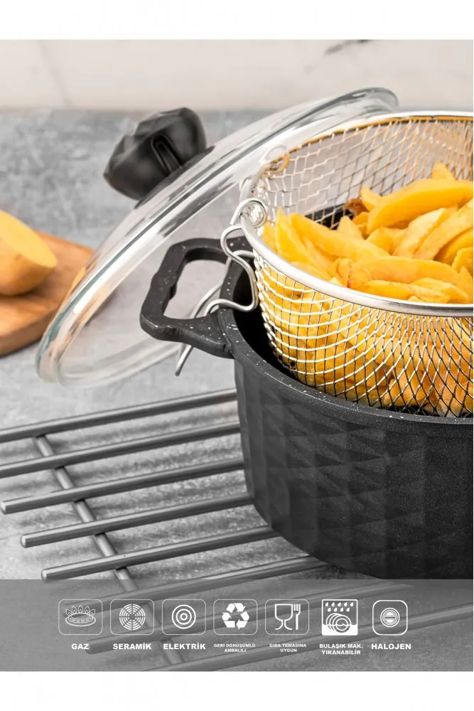 Polochef Döküm Granit Kızartma Tenceresi Fritöz 24 cm