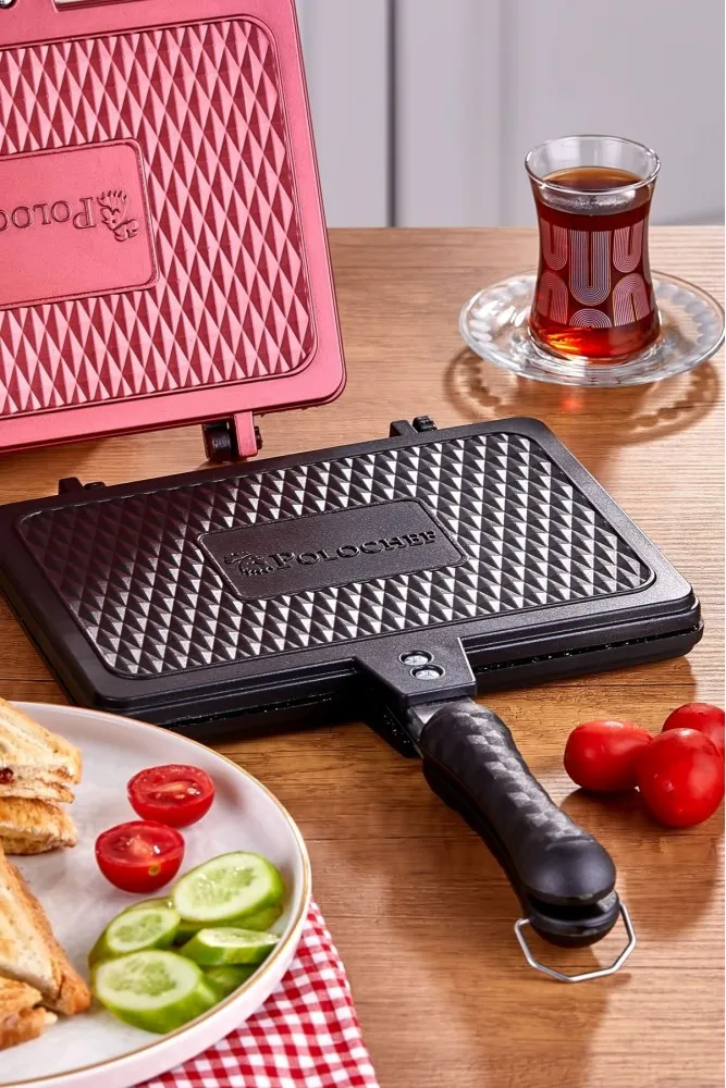 Döküm Granit Ocak Üstü El Tost Makinası Siyah