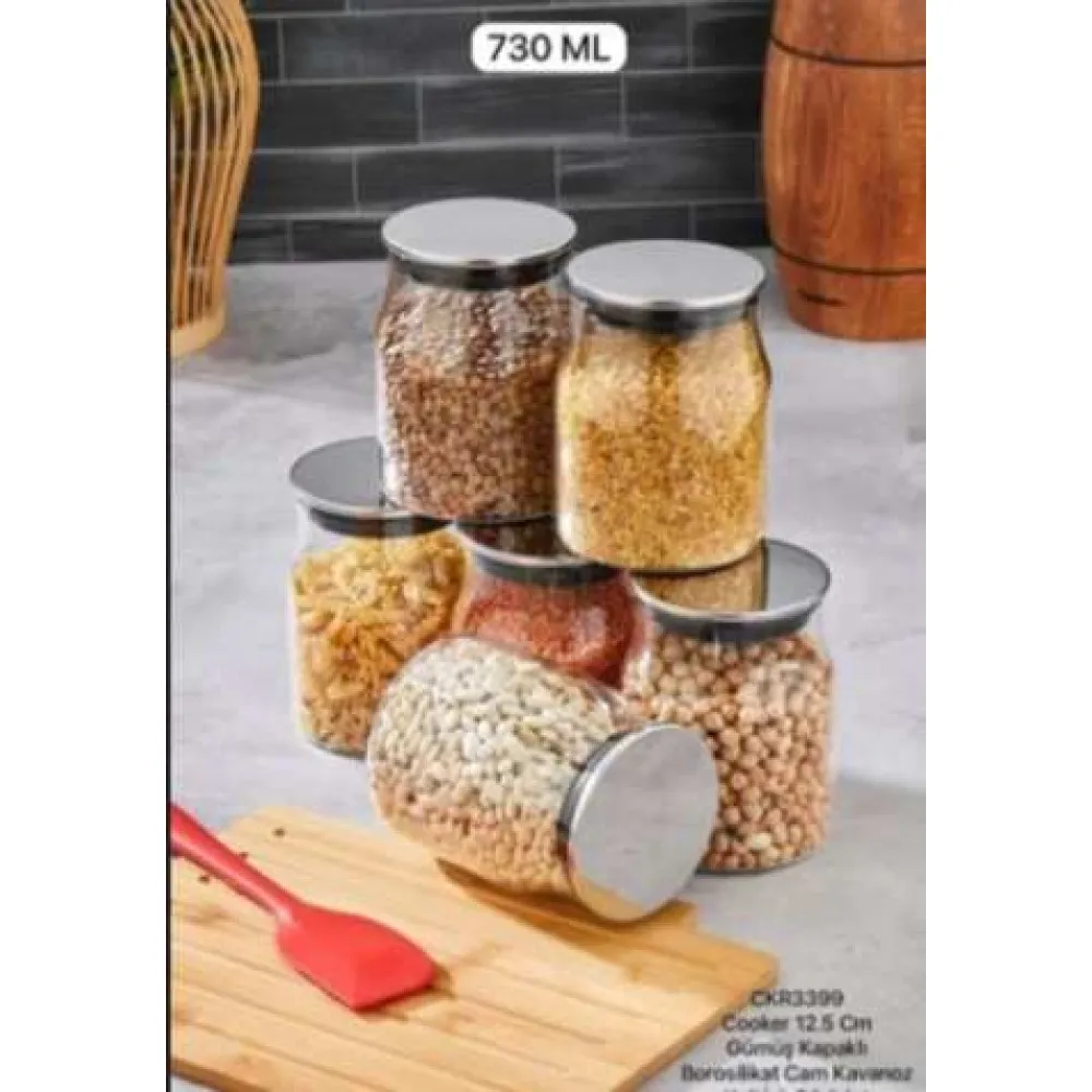 Cooker  2 ADET Kavanoz Cam Borosilikat Gümüş Kapaklı VAKUMLU 12.5 Cm CKR3399