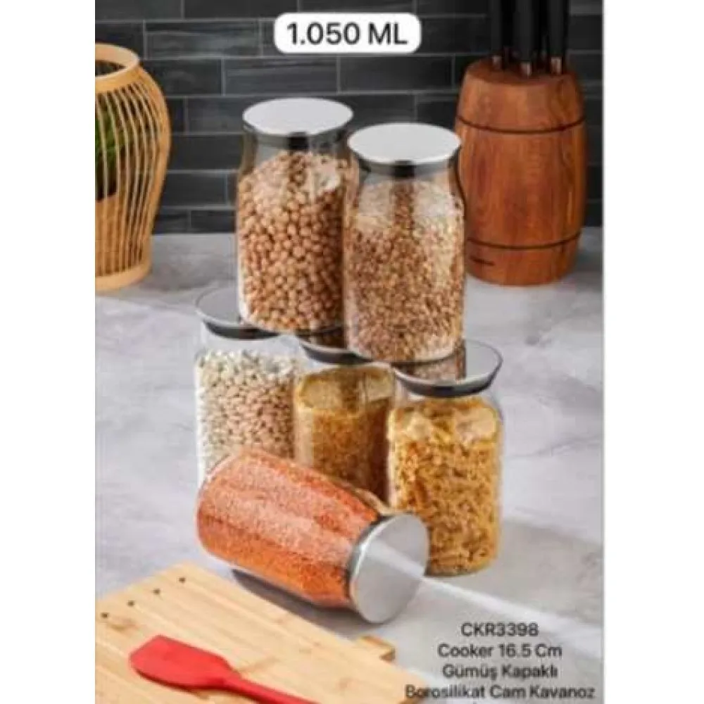 Cooker 2 ADET  Kavanoz Cam Borosilikat Gümüş Kapaklı VAKUMLU 16.5 Cm CKR3398