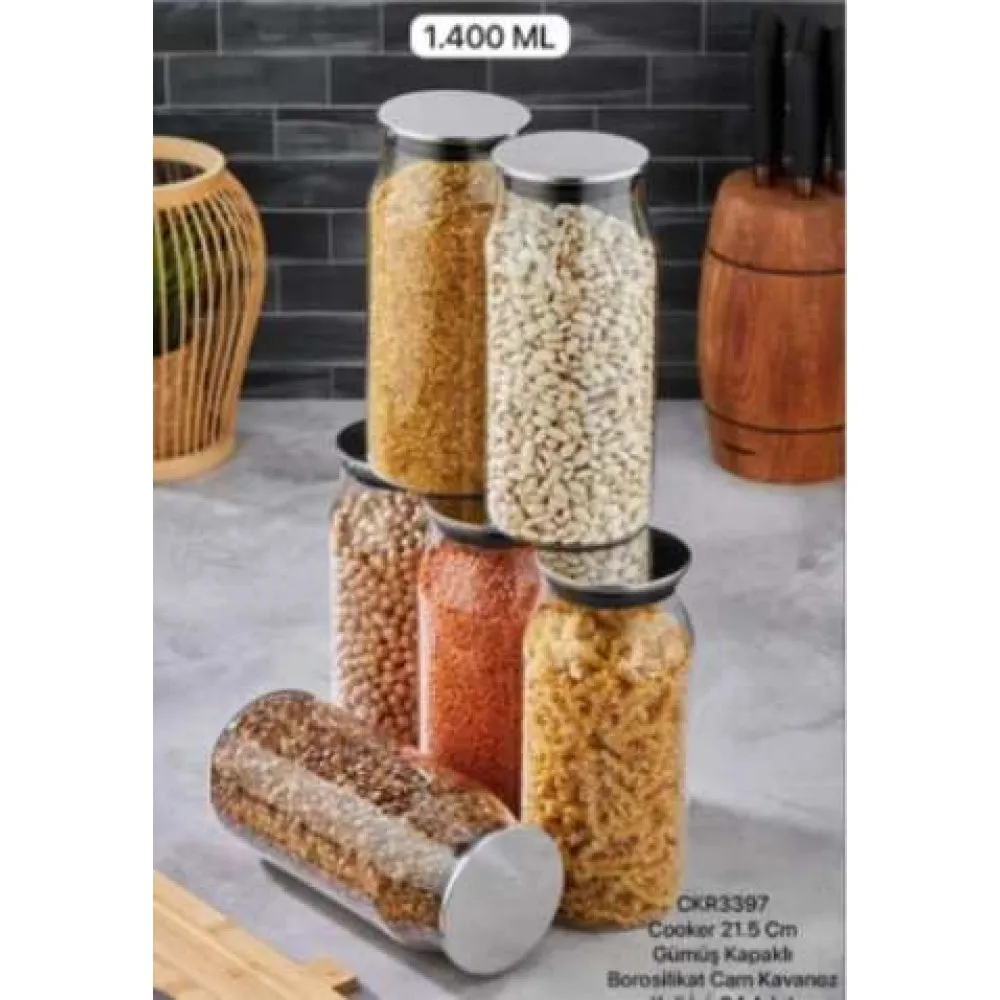 Cooker 2 ADET Kavanoz Cam Borosilikat Gümüş Kapaklı VAKUMLU 21.5Cm Cooker 2 ADET Kavanoz Cam Borosilikat Gümüş Kapaklı VAKUMLU 21.5Cm