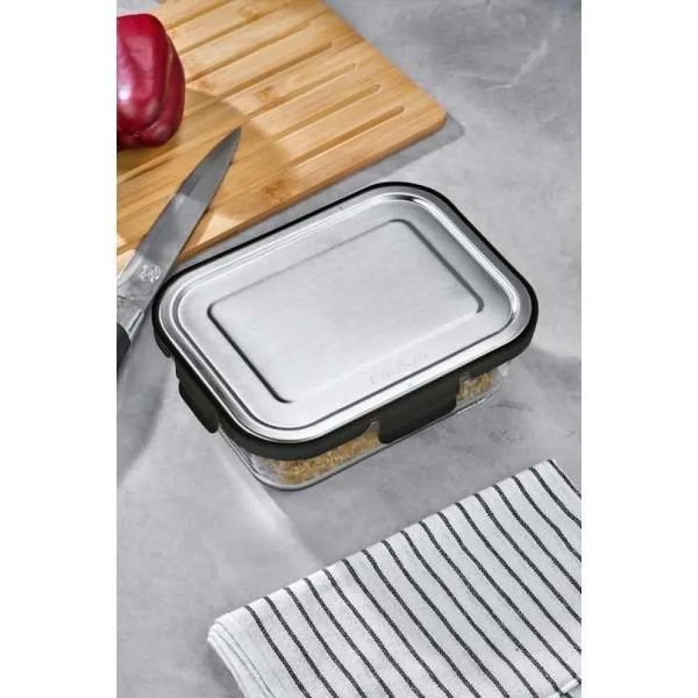 Cooker 370 ml Cam Saklama Kabı SİYAH– Paslanmaz Çelik Kapaklı, Hava Geçirmez, Mikrodalga ve Buzdolabı Uyumlu