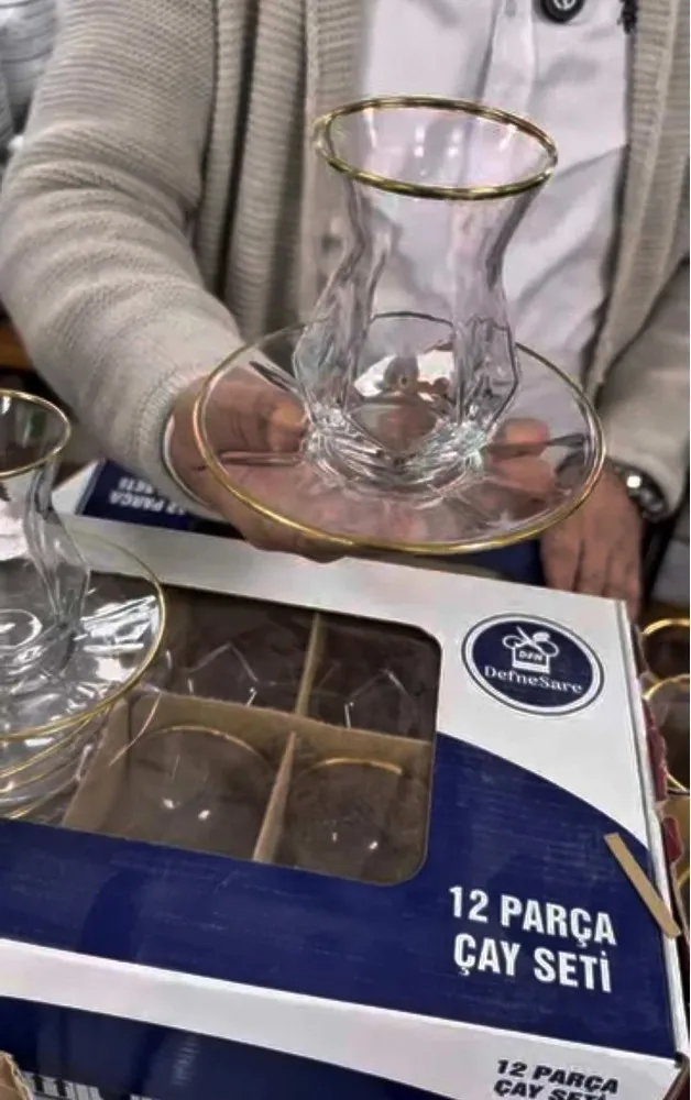 DefneSare Gold Detaylı 6 lı çay seti