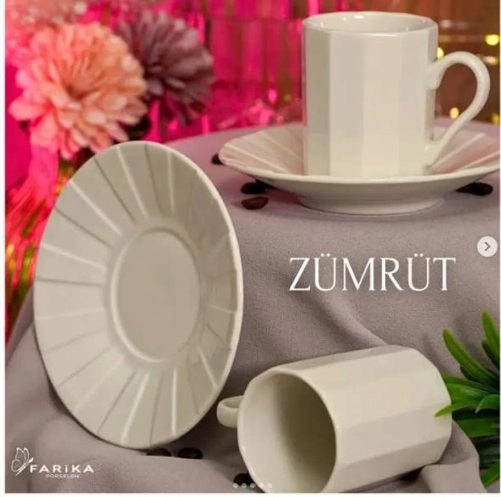 FARİKA ZÜMRÜT MODELİ 6 KİŞİLİK PORSELEN FİNCAN TAKIMI