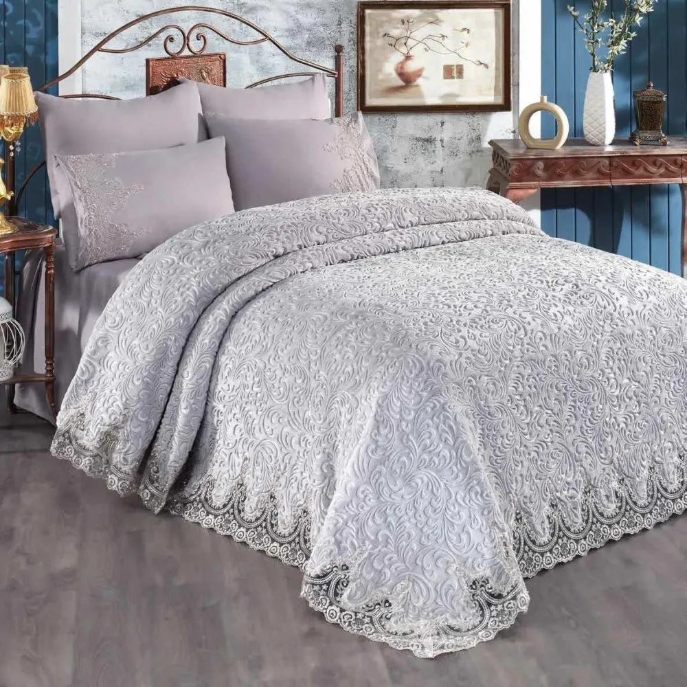 GOLDEN HOME BANU MODEL  6 PARÇA ÇARŞAFLI YASTIKLI BATTANİYE SETİ GRİ