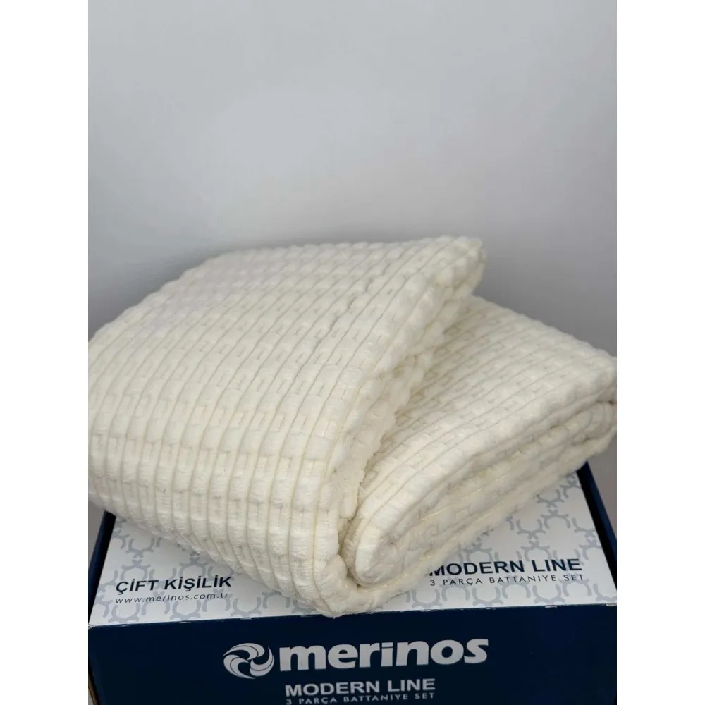 MERİNOS MODERN LİNE 3 PARÇA BATTANIYE SETI (KREM) MERİNOS MODERN LİNE 3 PARÇA BATTANIYE SETI (KREM)