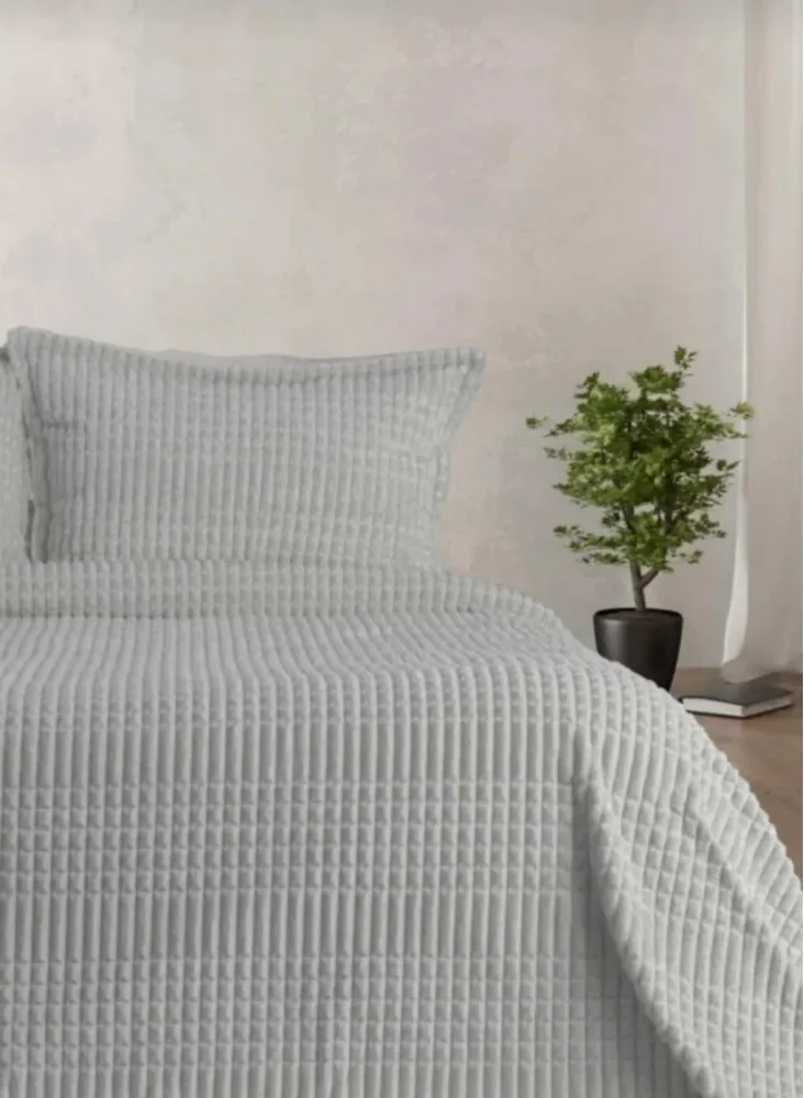 MERİNOS MODERN LİNE YASTIK KILIFLI BATTANİYE SETİ ÇİFT KİŞİLİK AÇIK GRİ